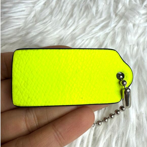 2" COACH Neon Yellow Fob Bag Charm Hang tag Hangtag - Picture 2 of 2